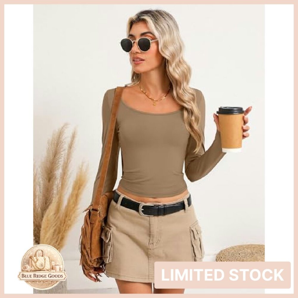 Long Sleeve Crop Tops Slim Fit Y2K Chic Layering Basic Shirts - Picture 4 of 8